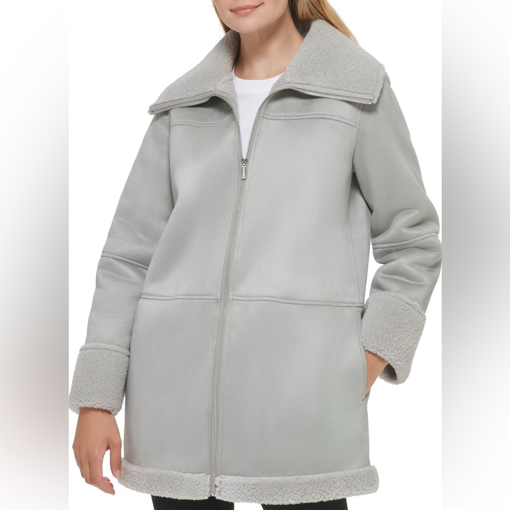 Calvin Klein Women's Warm Rolled Cuff Faux Sherling Jacket NWT
